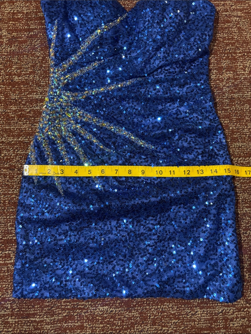Dave & Johnny sequin mini dress rhinestone side starburst fitted spaghetti strap - Picture 4 of 14